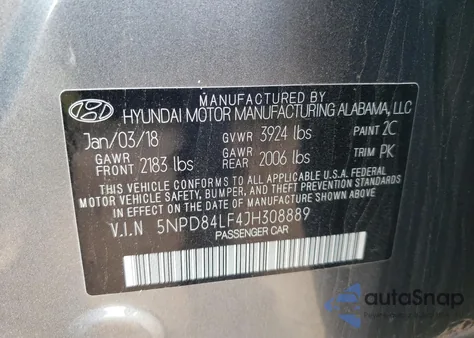 2018 Hyundai Elantra Sel из США, поврежденный, VIN 5NPD84LF4JH308889